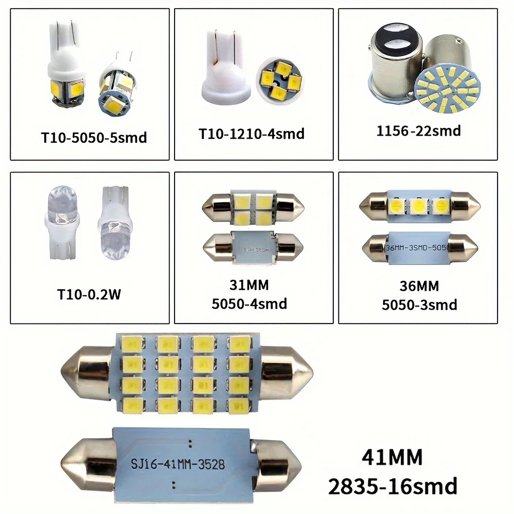 42 pçs led luzes interiores do carro t10 6000k smd led substituição placa de licença/lâmpadas leitura xenon branco interior lâmpadas