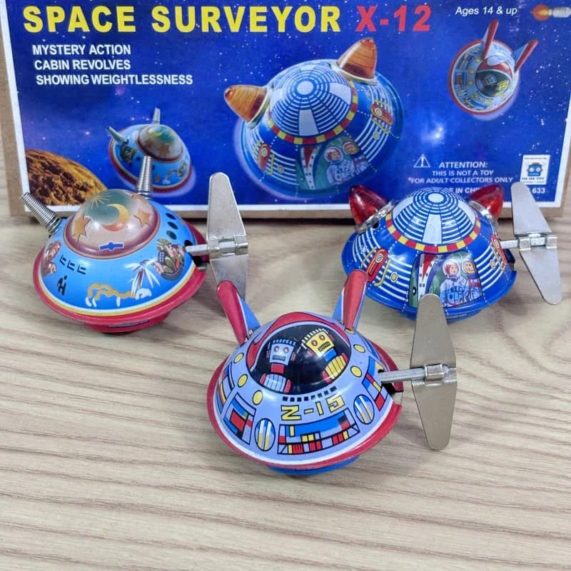 大人のためのレトロな金属のおもちゃ,UFO,宇宙,船,宇宙飛行士,時計仕掛け,ヴィンテージ,レトロ,面白い,3個セット