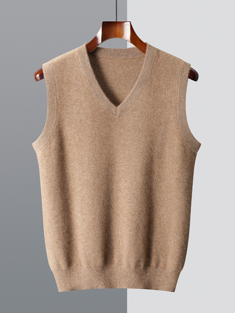 ผู้ชายขนสัตว์ V คอเสื้อกันหนาวเสื้อกั๊กฤดูใบไม้ร่วงฤดูหนาว Basic Casual Cashmere 100% Merino ขนสัตว์ถักนุ่มเสื้อกั๊ก Top
