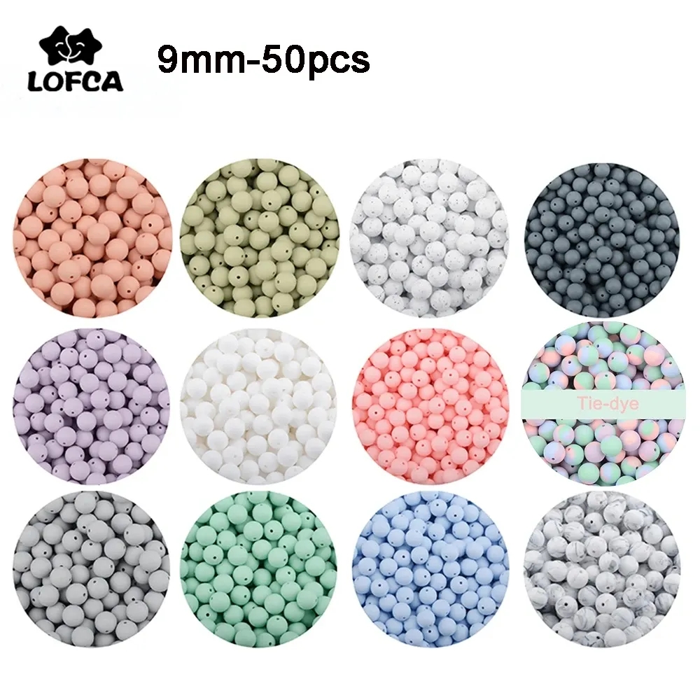 LOFCA 9mm 50 stücke Silikon Perlen Perle Silikon Lebensmittel Grade Zahnen Perlen DIY BPA FREI Schmuck Baby Beißring Spielzeug schnuller Kette
