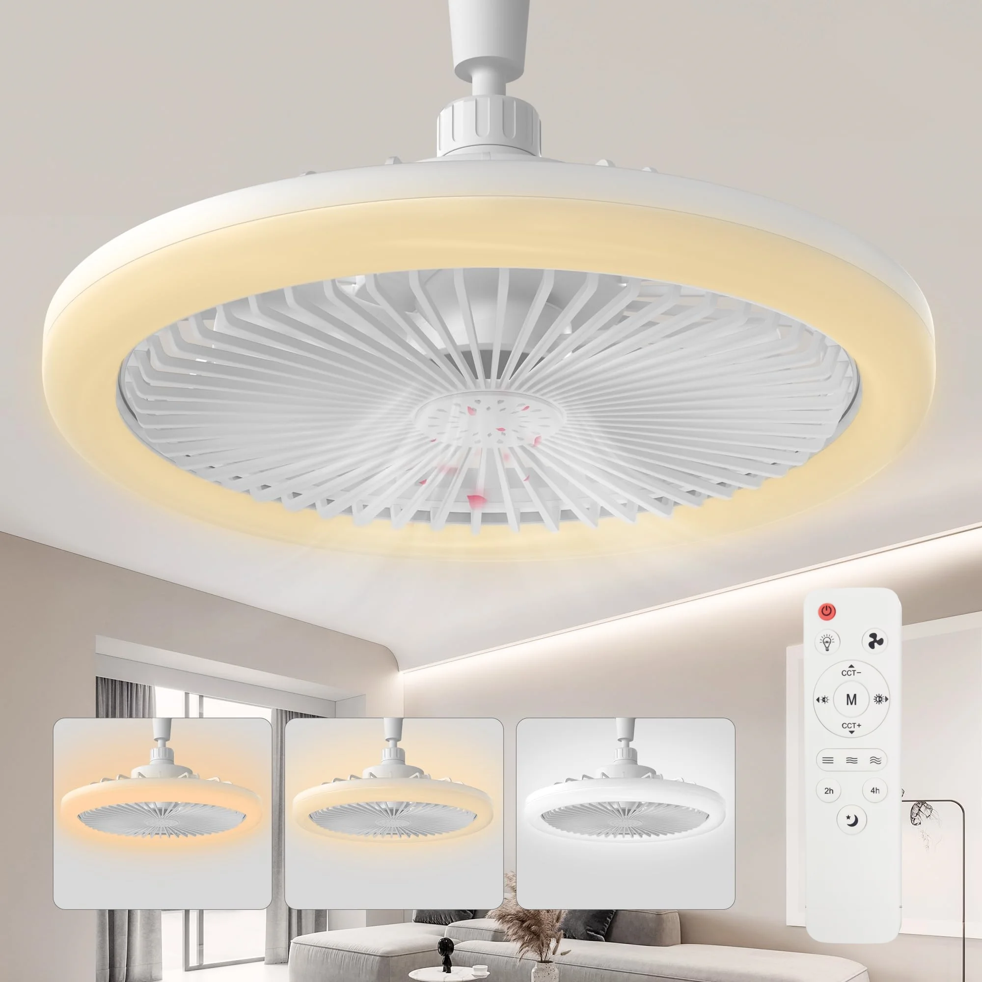 IRALAN Ventilatore da soffitto moderno con luce LED Ventilatore E27 Ventilatore a vite Luce telecomando Ventilatore da soffitto Decorazione della stanza