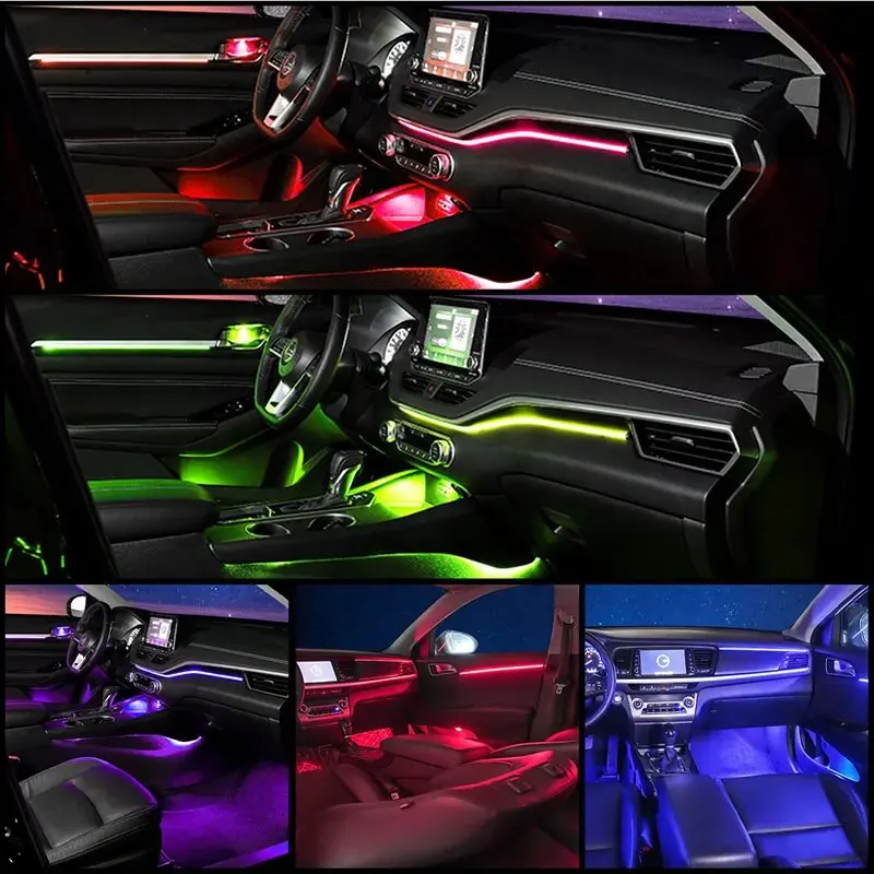 6/18 ใน 1 ภายในรถอะคริลิคท่องเที่ยวเส้นใย 18 ใน 1 Backlight รถ Ambient ไฟ RBG 64 สีตกแต่งบรรยากาศโคมไฟ