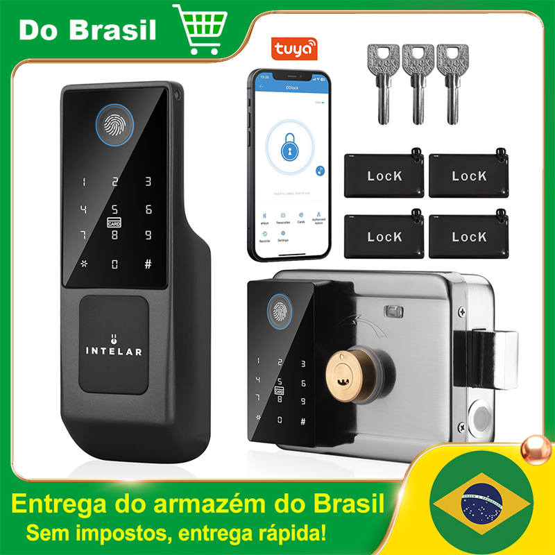 Intelar Fechadura à prova d'água Tuya Smart Lock Wifi com impressão digital de dois lados Fechadura eletrônica de aro para portão externo com senha digital e aplicativo remoto para casa