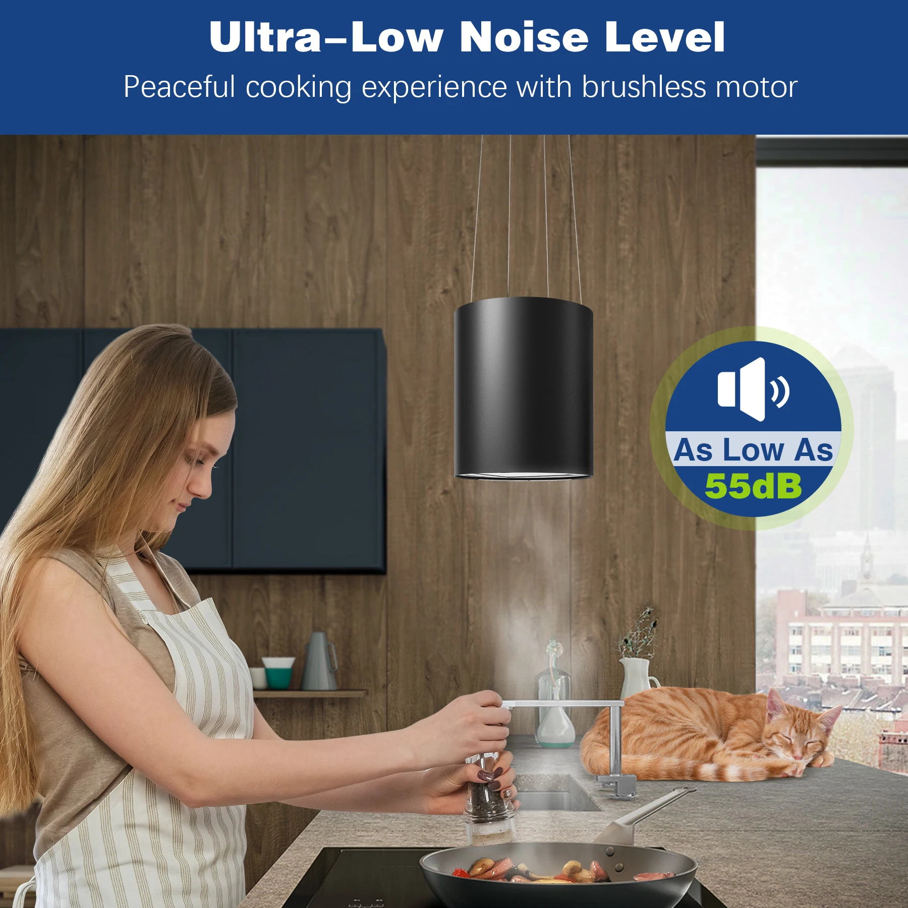 SNDOAS Recirculação 35 cm com sucção de 700 m3/h 3 níveis de potência com filtro de carbono LED Bulb Island Hood Extrator