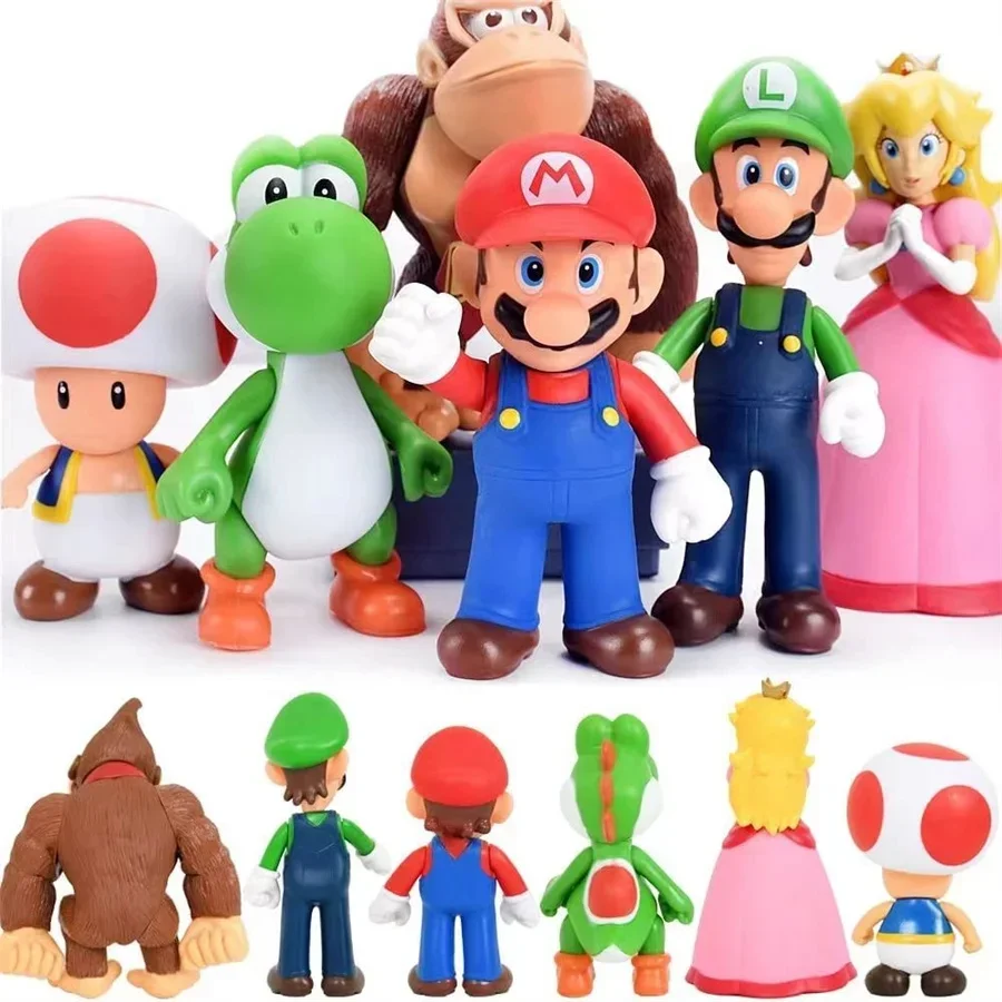 Super Mario Bros Puppen Yoshi Prinzessin Peach Toad Anime PVC Action Figure Spielzeug Mario Luigi Dekoration Modell Kinder Spielzeug Geschenke