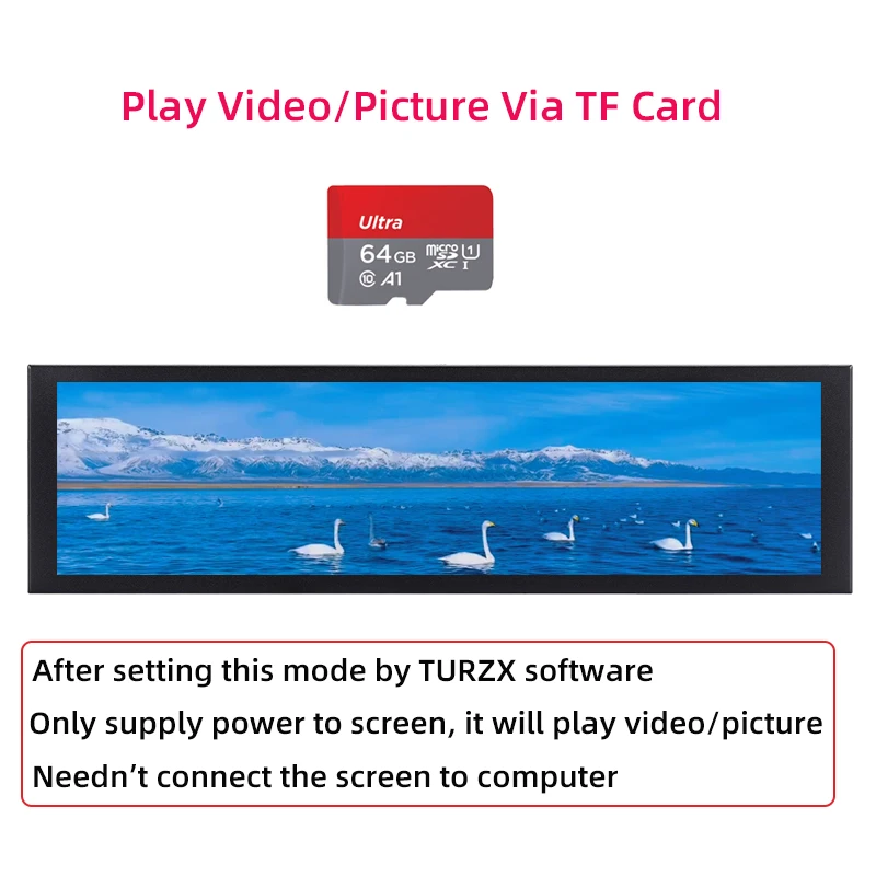 TURZX 8,8 Zoll USB Sekundärbildschirm Typ-C Desktop Erweitertes Display TF-Karte Wiedergabe 1920*480 IPS LCD CPU RAM GPU Monitor NO AIDA64