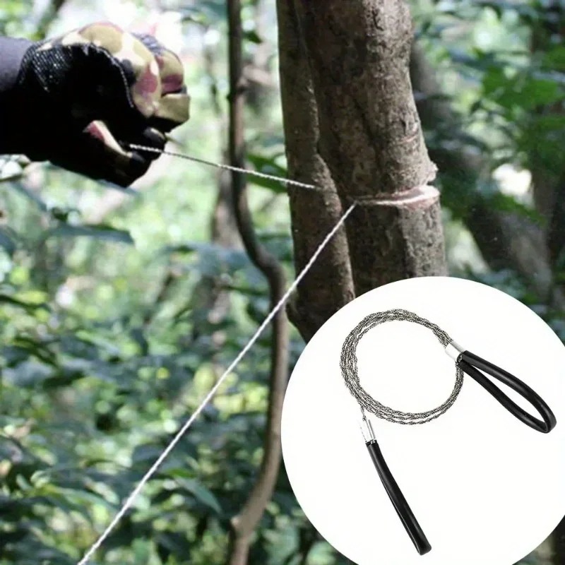 Serra de fio de aço inoxidável portátil, 2 peças, cabo de tubo de pvc, serra manual portátil, adequada para caminhadas, acampamento, caça