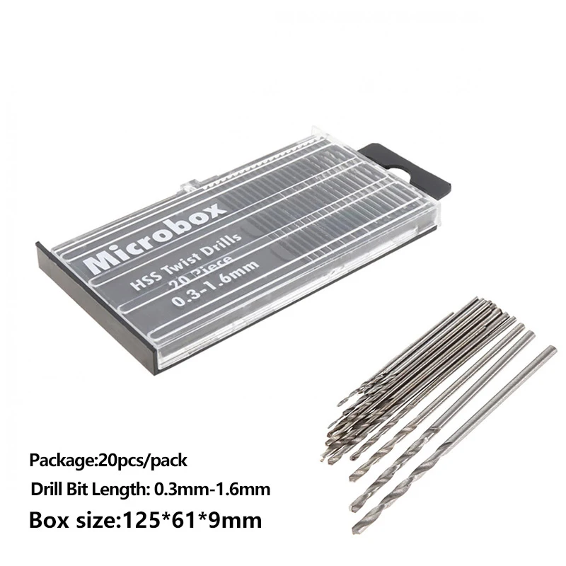 20pc Full Grinding High Speed Steel Mini Twist Drill Mini Small Drill Bit Power Tool Drilling Accessories Set