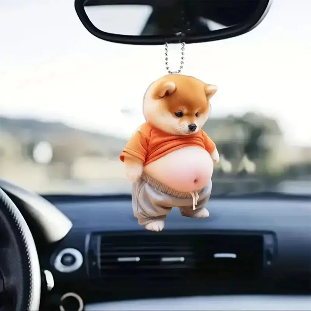 Fat Puppy Keychain 2D Flat Acrylic Cartoon Dog Ornament Car Mirror Backpacks Hanging Pendant For Home Decor