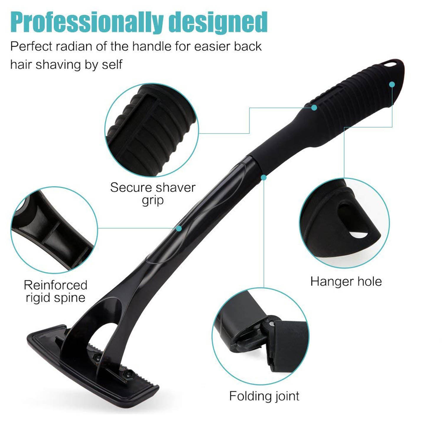 Back Shaver Shaving Knife Safety Long Handle Folding Body Back Hair Leg Back Razor Shaver Hair Removal Tool with Blades