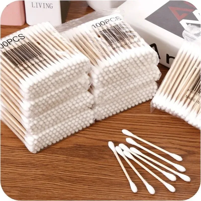 500pcs 더블 헤드 나무 면봉 코 귀 청소 여성 메이크업 도구 Lipstik 면봉 팁 스틱 Bastoncillos Oidos
