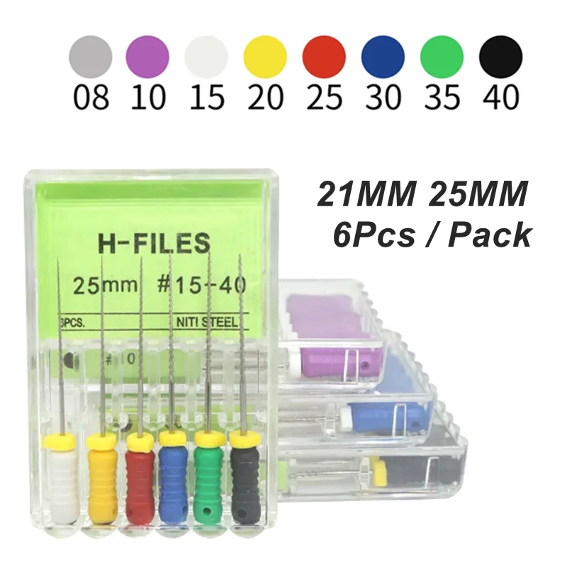 6 buah/kotak File H Dental, File endodontik, File penggunaan tangan 21mm/25mm, File Endo akar Cannal