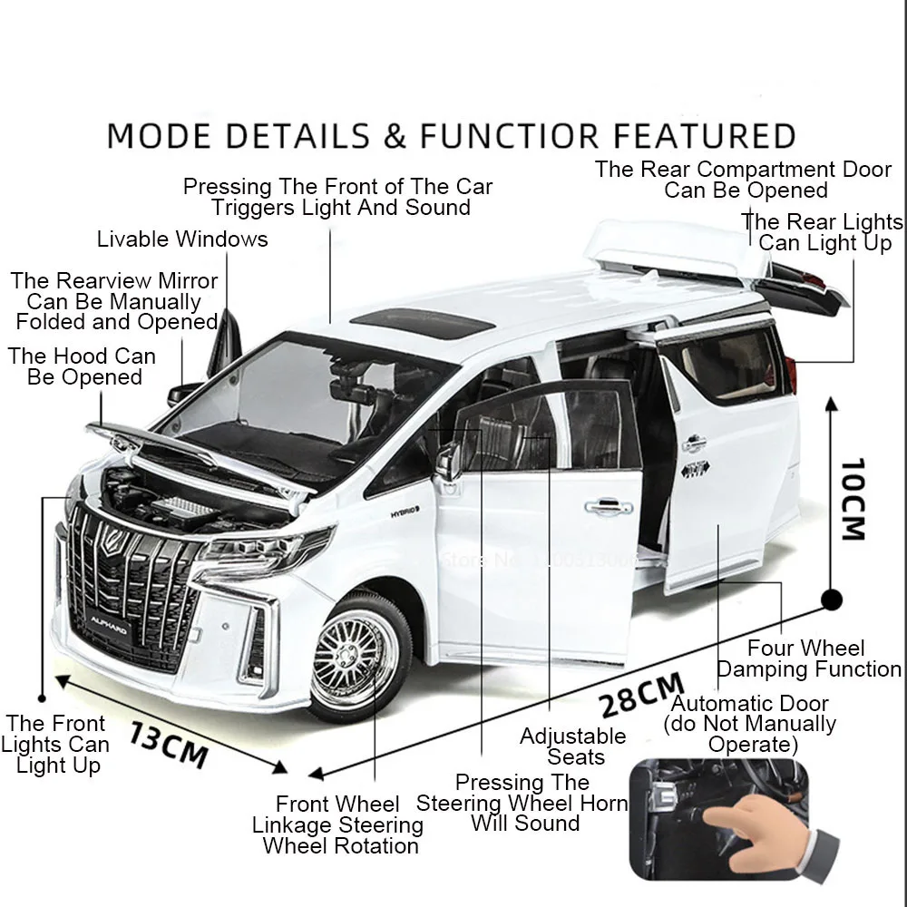 ビッグ 1/18 アルファード合金車モデルおもちゃドアオープンシミュレーション MPV 車のおもちゃ音と光プルバック車両男の子のギフト用