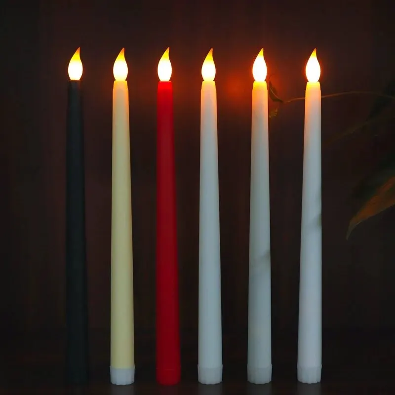 6Pcs LED Flameless Flickering Taper Candles 3D Wick Candles Lamp Wedding Home Decor Battery Operated Electronic Candle Light