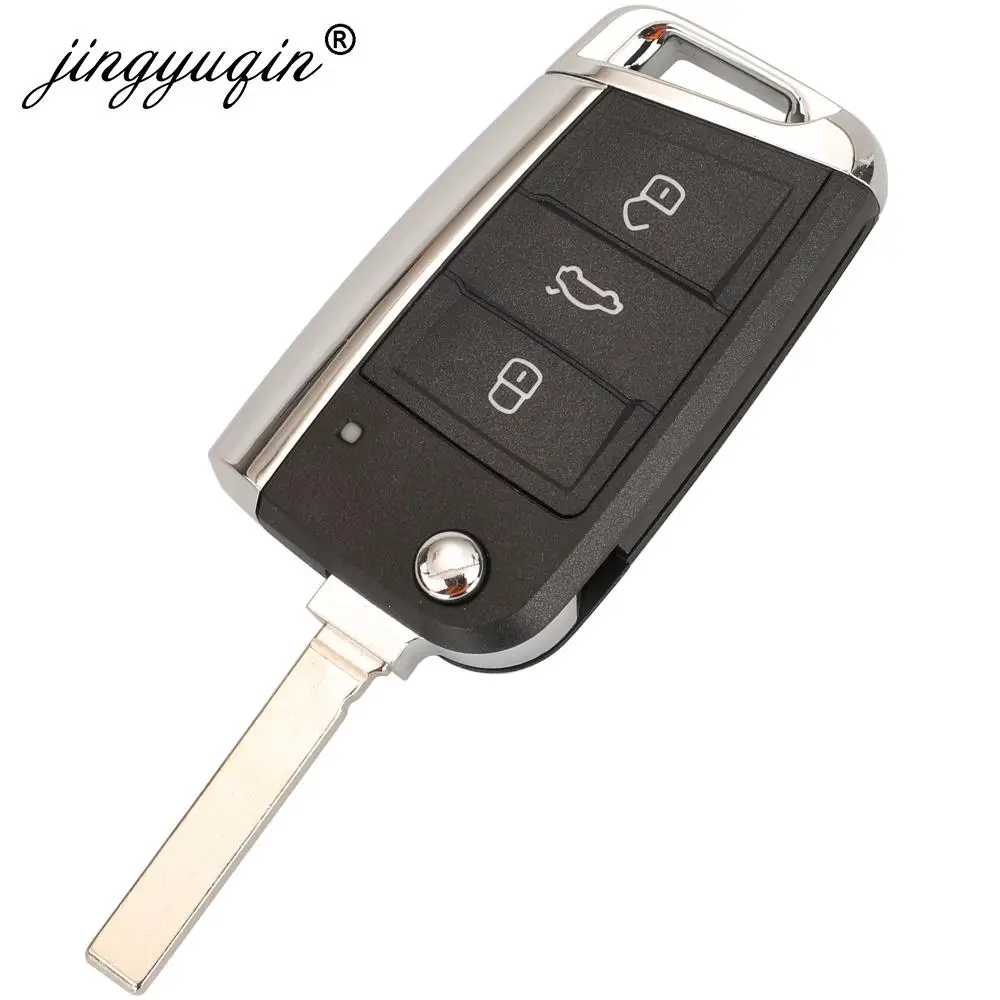 Jingyuqin capa original de chave dobrável com 3 botões, para golf 7 sportsvan gti mk7 skoda octavia a7, substituição de assento