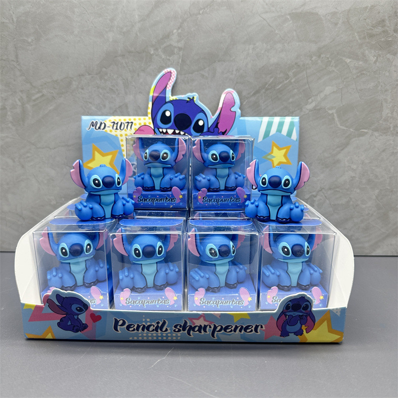 Sacapuntas de lápiz DIY con adornos de silicona de punto de Disney, sacapuntas de lápiz con orejas largas de Lilo y Stitch, papelería de aprendizaje