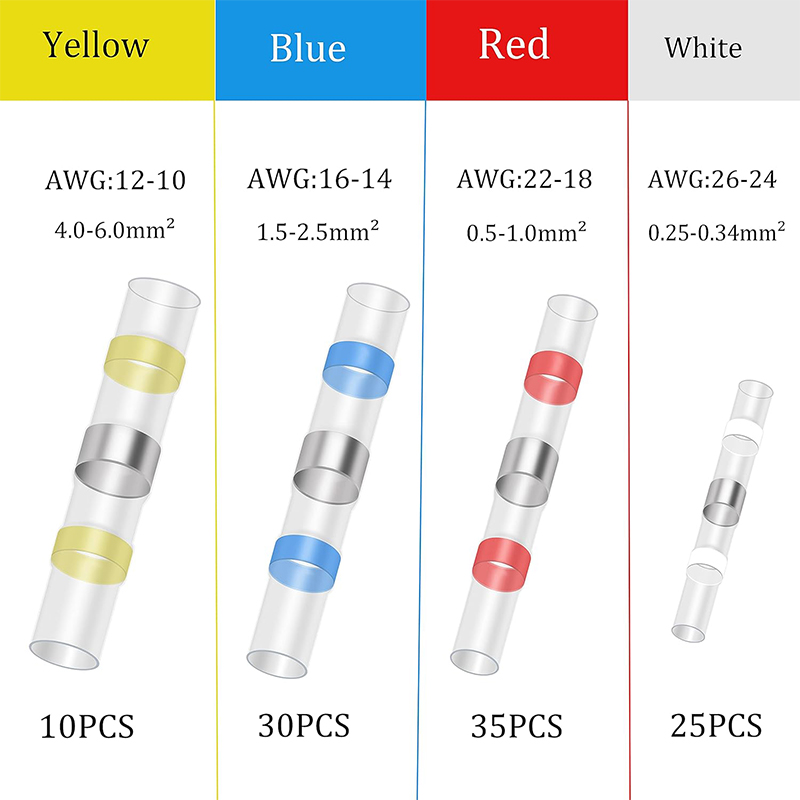 100Pcs Boxed Solder Seal Wire Connectors 3:1 Heat Shrink Insulated Electrical Wire Terminals Butt Splice Connector Waterproof