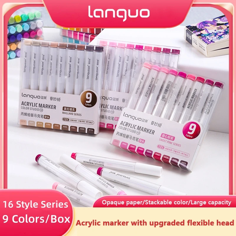Languo Acryl Marker Pen Zachte Kop voor Kunstenaar Rock Schilderen Glas Keramiek Stof Diy Ambachten Student Graffiti Acrylverf Pennen