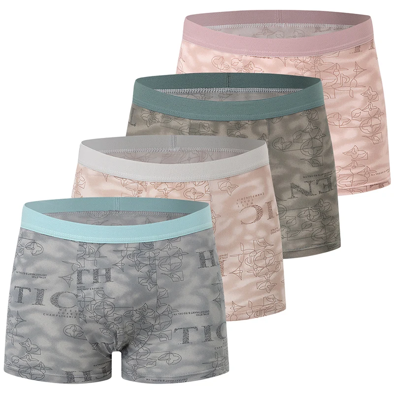 4-piece Set Of Men's Casual And Fashionable Printed Boxer Shorts Underwear In Large Size Comfortable Sports Shorts For Teenagers