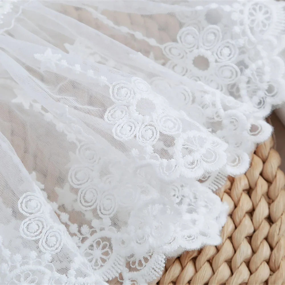 1 par de puños desmontables de malla de flores de encaje mangas acampanadas falsas doble capa plisada acanalada puños falsos suéter blusa calentadores de muñeca