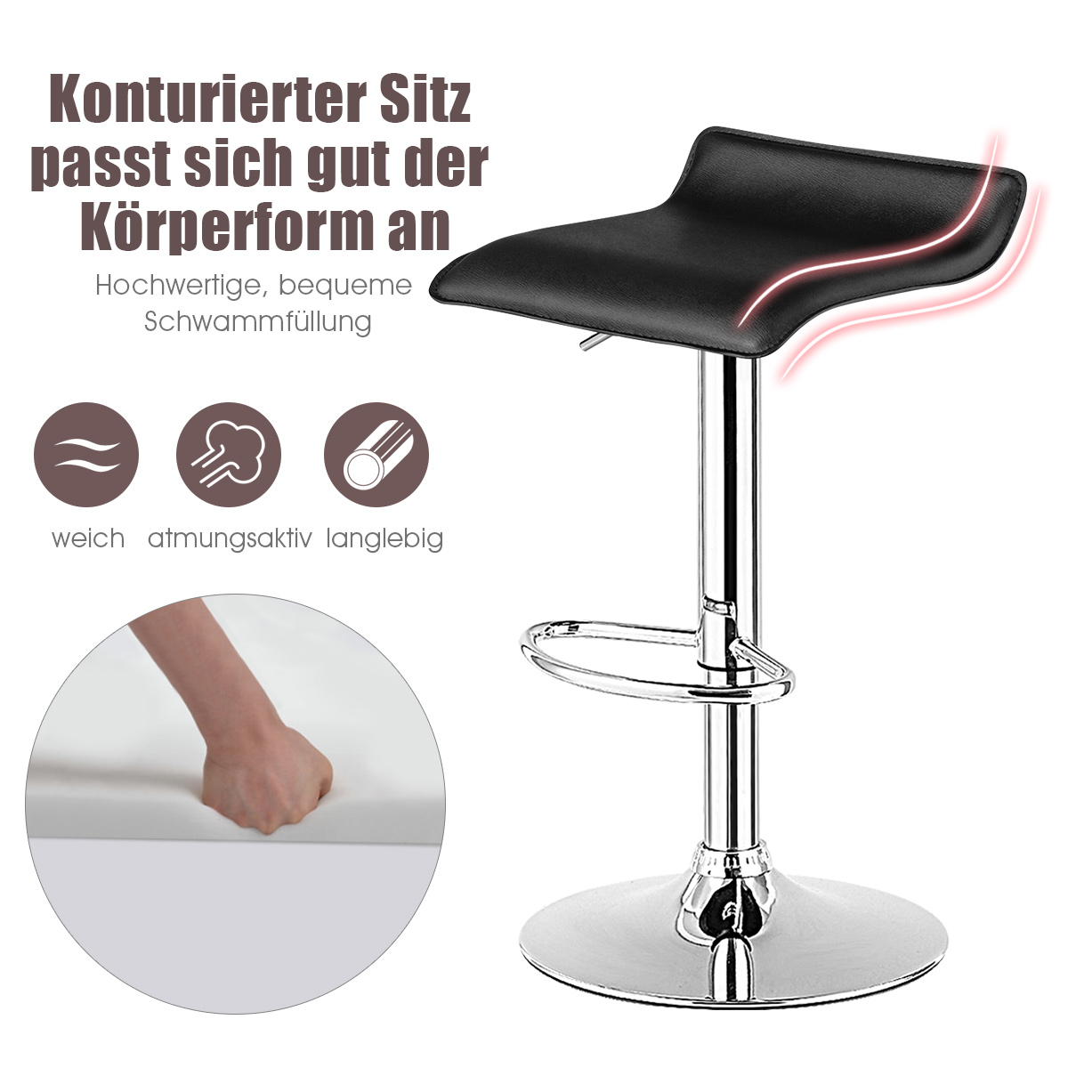 2er Set Barhocker, Barstuhl höhenverstellbar, 360° Drehstuhl mit Rückenlehne & Fußstütze, Tresenhocker Bistrohocker bis 120kg