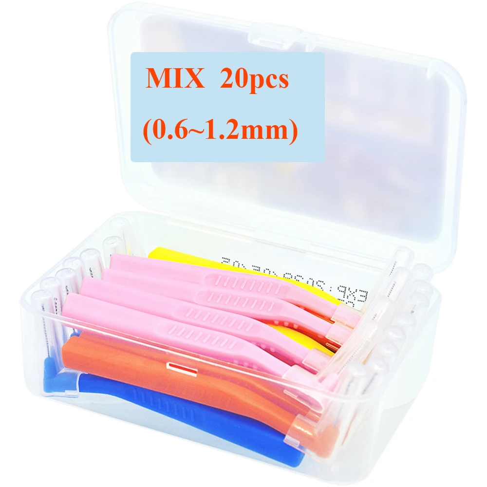 20 ชิ้น 0.6-1.2 มิลลิเมตร L shapeInterdental แปรงกล่องจัดฟันทันตกรรมเครื่องมือทําความสะอาดฟันไม้จิ้มฟันสุขอนามัยช่องปากทันตกรรม flosser