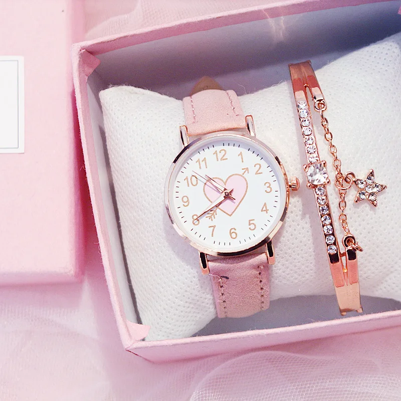 Novo bonito em forma de coração dial crianças relógio feminino estudante moda relógio simples menina namorada orologio donna