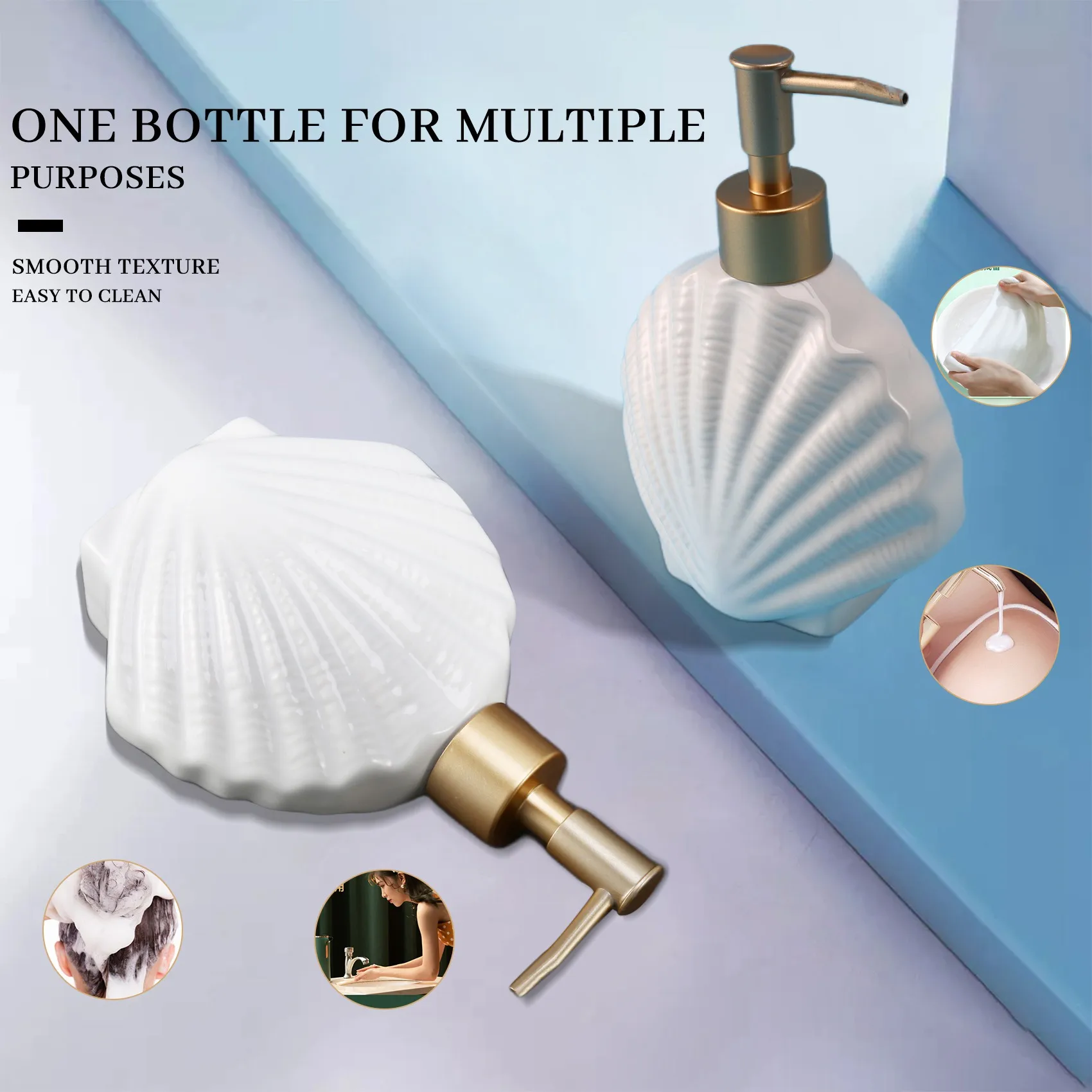 Ceramic Soap Dispenser,Liquid Soap Bottle,Lotion Hand- Bottles,Nordic Style Press Lotion Bottle,420ML,Shell