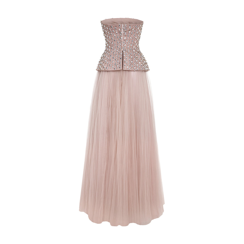 Mila Strapless A-Line Prom Dresses 2025 Sleeveless Tulle Two-Piece Evening Dresses Floor-Length Diamond Customized Party Dresses