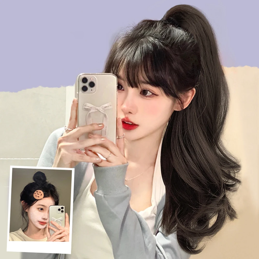 Extensión de cabello de cola de caballo recta ondulada larga coreana, extensión de cabello de cola de caballo sintética para mujeres, peluca de cabello de cola de caballo