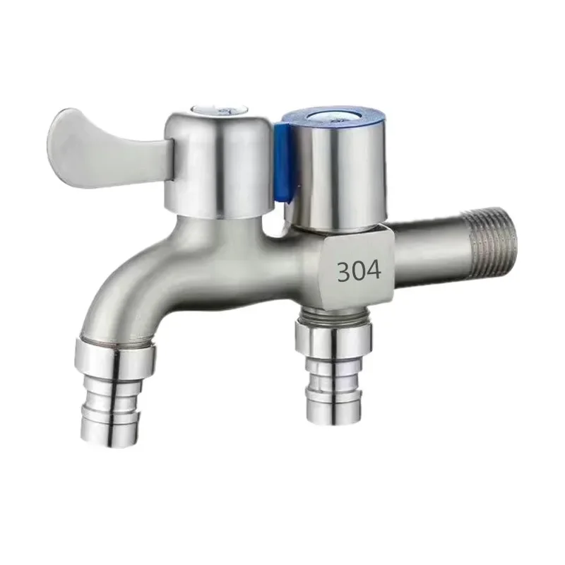 ก๊อกน้ําสแตนเลส Double Outlet Dual Control Water Tap One in Two Out ก๊อกน้ํา 1/2 "Bidet ก๊อกน้ําอุปกรณ์ห้องน้ํา