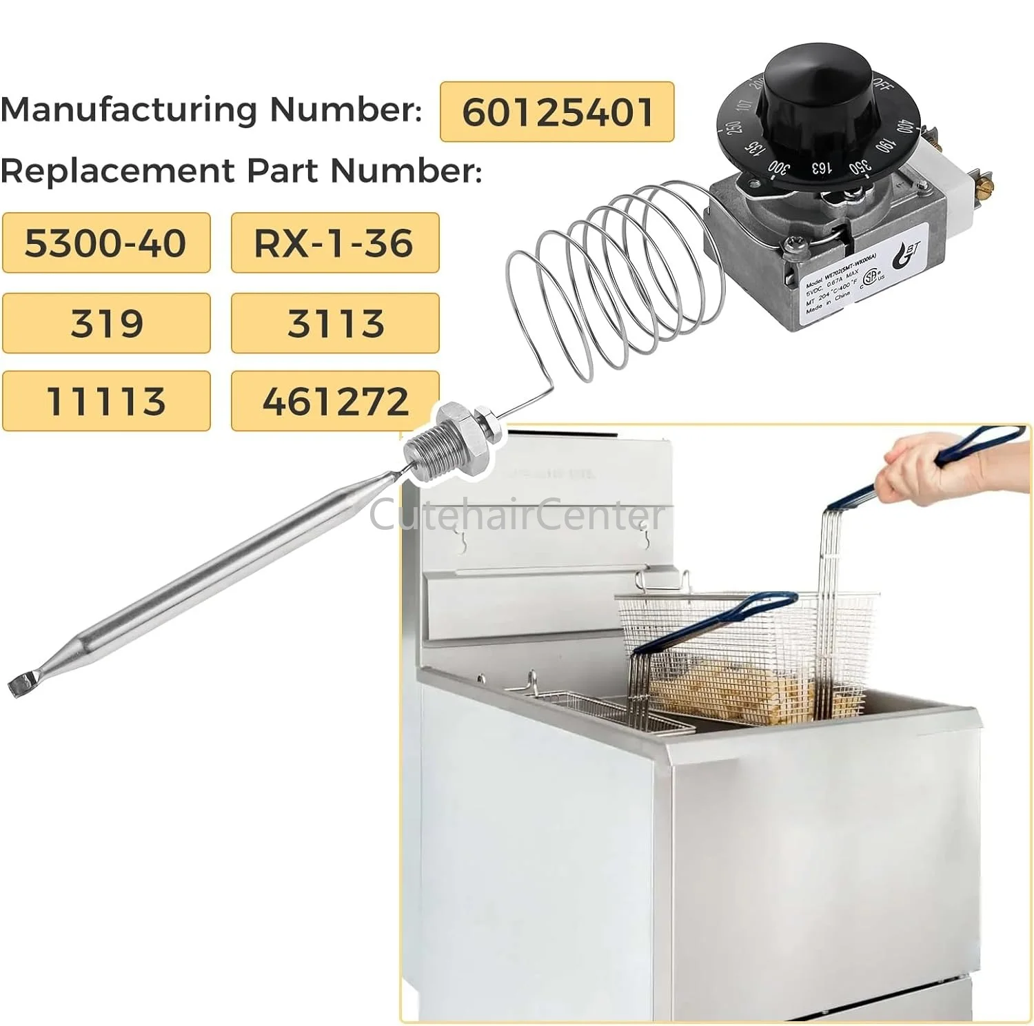 เทอร์โมวาล์ว 200-400F สวิตช์ปุ่มควบคุม RX-1-36 60125401   สําหรับหม้อทอดไฟฟ้า Pitco 60124501   อิมพีเรียล 1175 Robertshaw 1/4" MNPT
