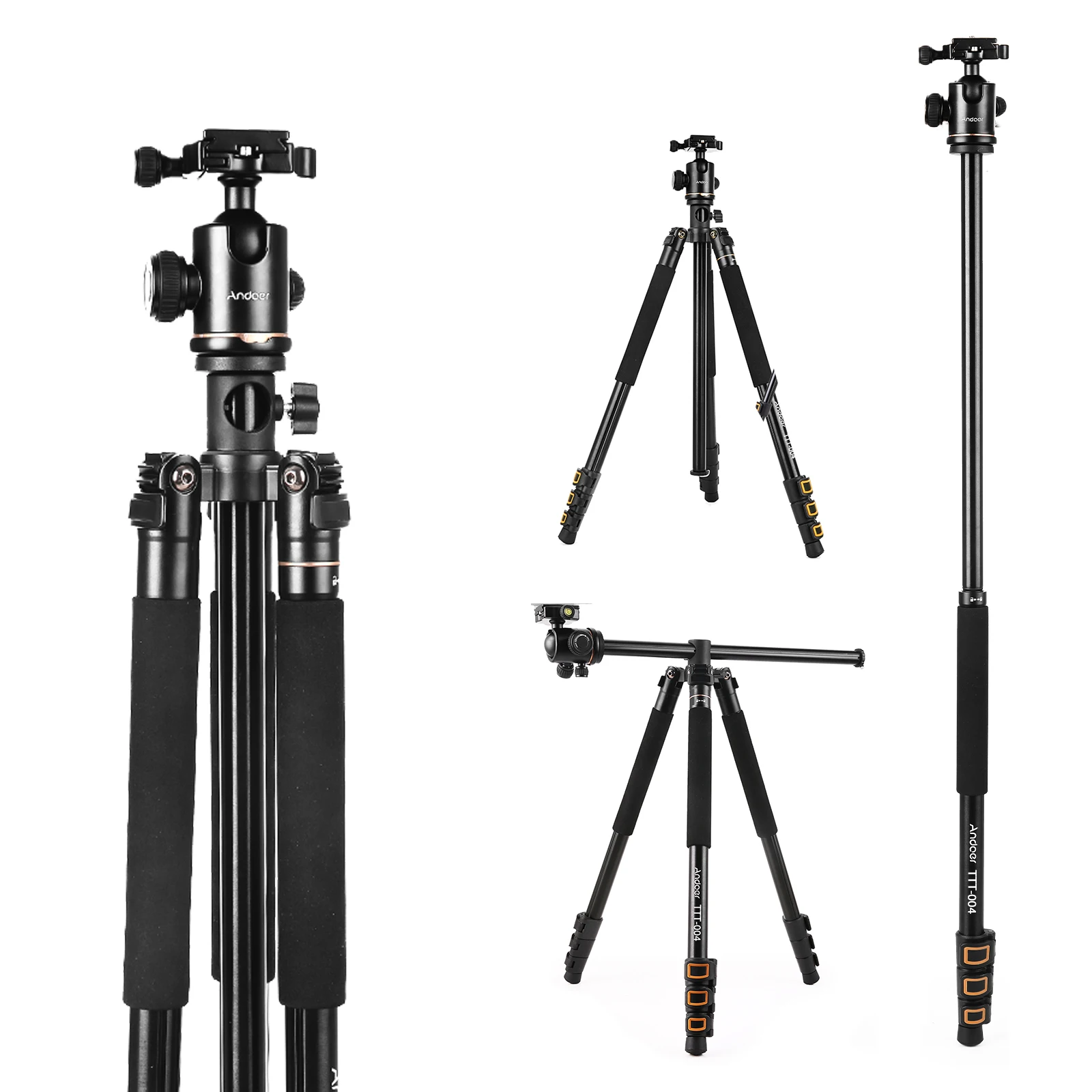 200 cm/78,7 Zoll Kamerastativ aus Aluminiumlegierung, Einbeinstativ, horizontale Halterung mit Kugelkopf, 4-teilig, ausziehbar, für DSLR-ILDC-Kameras