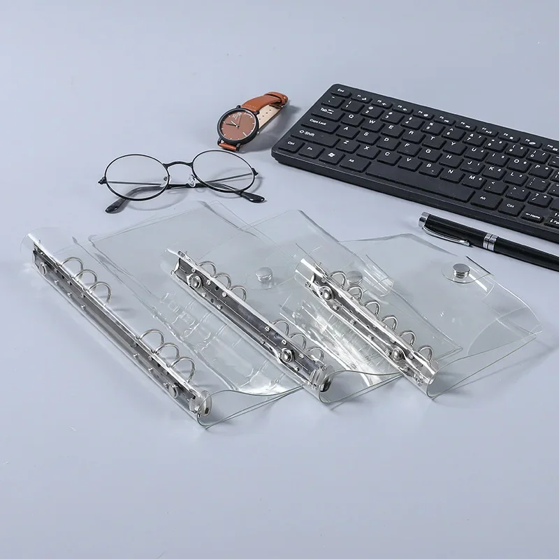 Carpetas de hojas sueltas A7 A6 A5, cubierta transparente de PVC suave de 6 agujeros para cuaderno, bolsa para documentos DIY, funda transparente con botón a presión