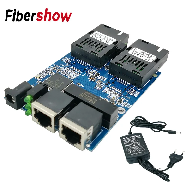 Switch de fibra Gigabit Ethernet 2 RJ45 UTP 2 SC Conversor de mídia óptica de fibra 2SC 2RJ45 Ethernet 10/100/1000M PCB