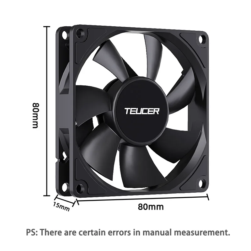 Teucer UT-8015 8 cm Gehäuselüfter, schlank, 15 mm Dicke, 12 V/4 Pin, PWM-Hydrauliklager, 1200–3000 U/min, PC-Gehäuse-Kühlventilator