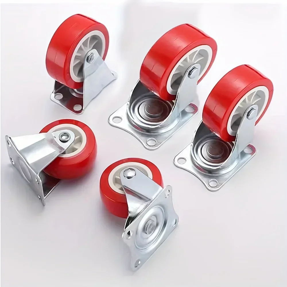4-pack PVC 1,97 "Universele en directionele wielen, stille rode draaibare wielen, kruiwagen, meubelprojectwagen