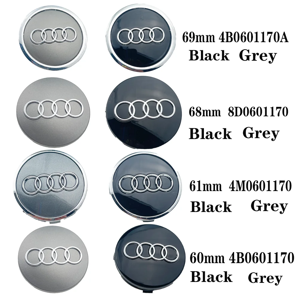 4 peças para audi a3 a4 b8 a6 c7 a5 q5 q3 q7 s3 s4 s5 s6 s8 tampas centrais do cubo da roda do carro 60mm 61mm 68mm 69mm acessórios de cobertura de aro