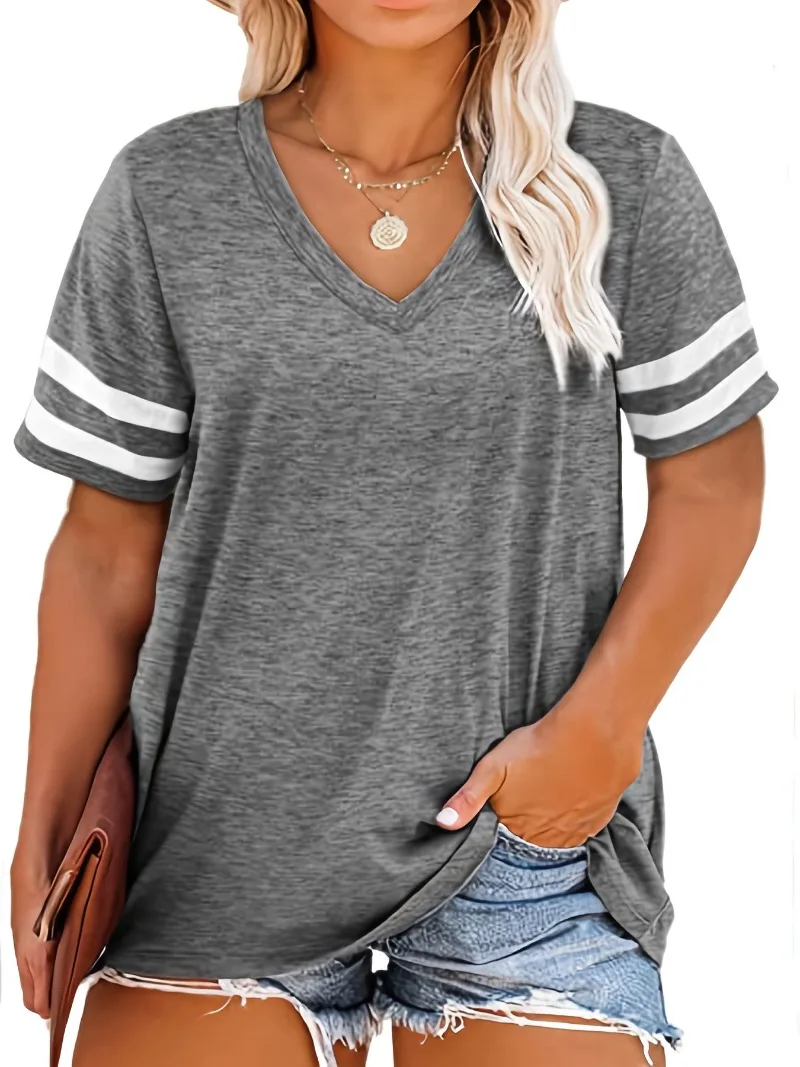 Dames Plus Size 1XL-8XL Casual V-hals Korte mouwen Effen Kleur Los T-shirt Sport Outdoor Top Dameskleding