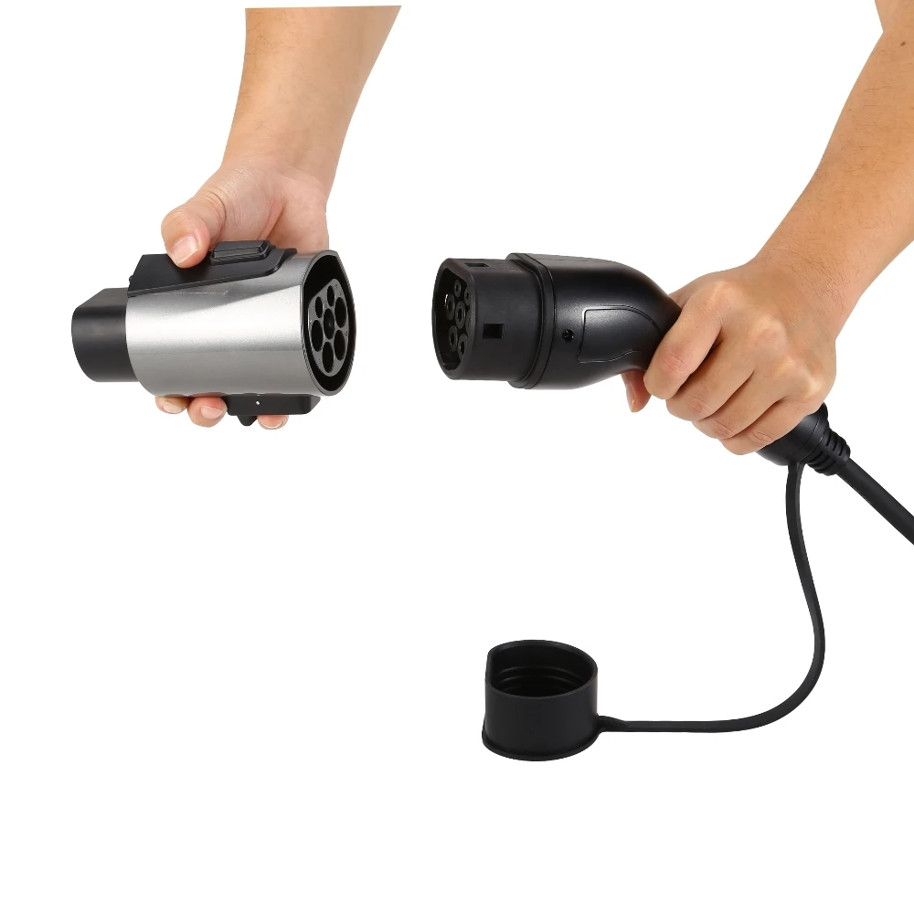Evcharger4u iec62196 tipo 2 para gbt ev adaptador trifásico 32a 22kw com hock duplo para marca chinesa ev conversor adaptador de carregamento
