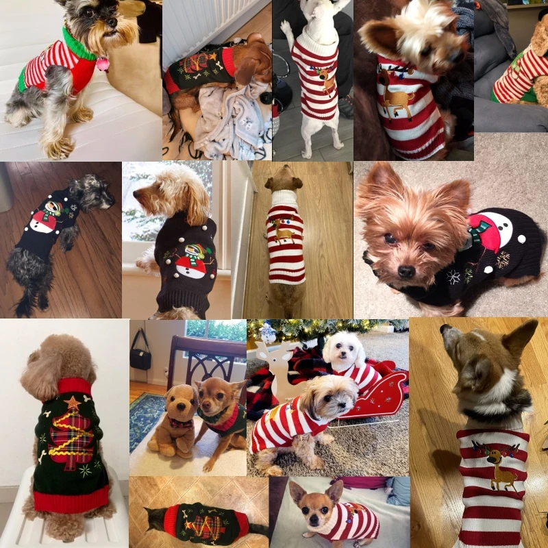 Suéter para perros, ropa cálida de Navidad para invierno, traje de Navidad para perros, abrigo para cachorros, disfraz para perros, suéter de punto a rayas para perros Chihuahua