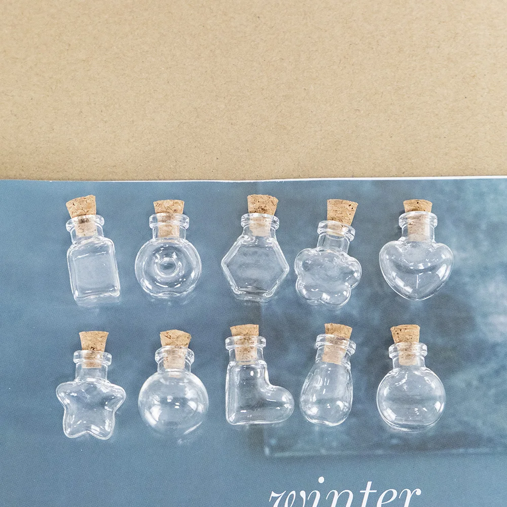 10 Uds. De colgantes de botellas de vidrio pequeñas, botellas bonitas Diy con tarros de corcho, viales para regalos de boda y Navidad