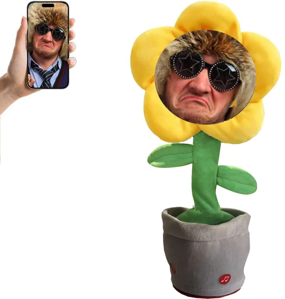 Personalisiertes individuelles Foto, Blumen-Gesichts-Blütenblatt, Geschenk für Frauen und Männer, Geburtstagsgeschenk, 120 Lieder, singende tanzende Plüsch-Sonnenblumen-Spielzeuge