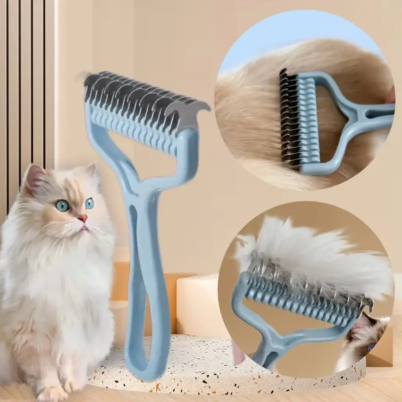 Cepillo para gatos, cortador de nudos de piel para mascotas, peine para quitar el pelo, herramientas de cuidado para perros, cepillo inoxidable de doble cara, productos para mascotas