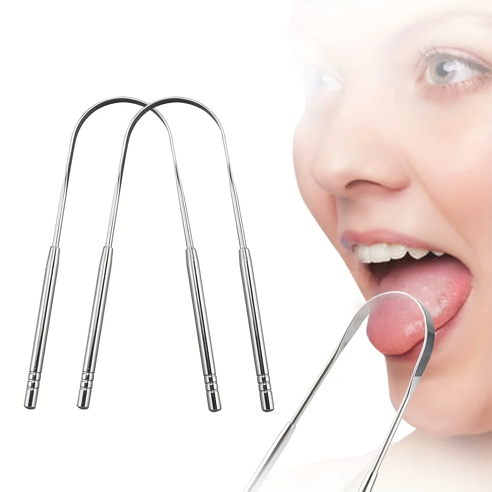 1/2/6pcs 스테인레스 스틸 혀 청소 혀 스크레이퍼 재사용 가능한 혀 코팅 청소 스크레이퍼 은빛 U 모양의 혀