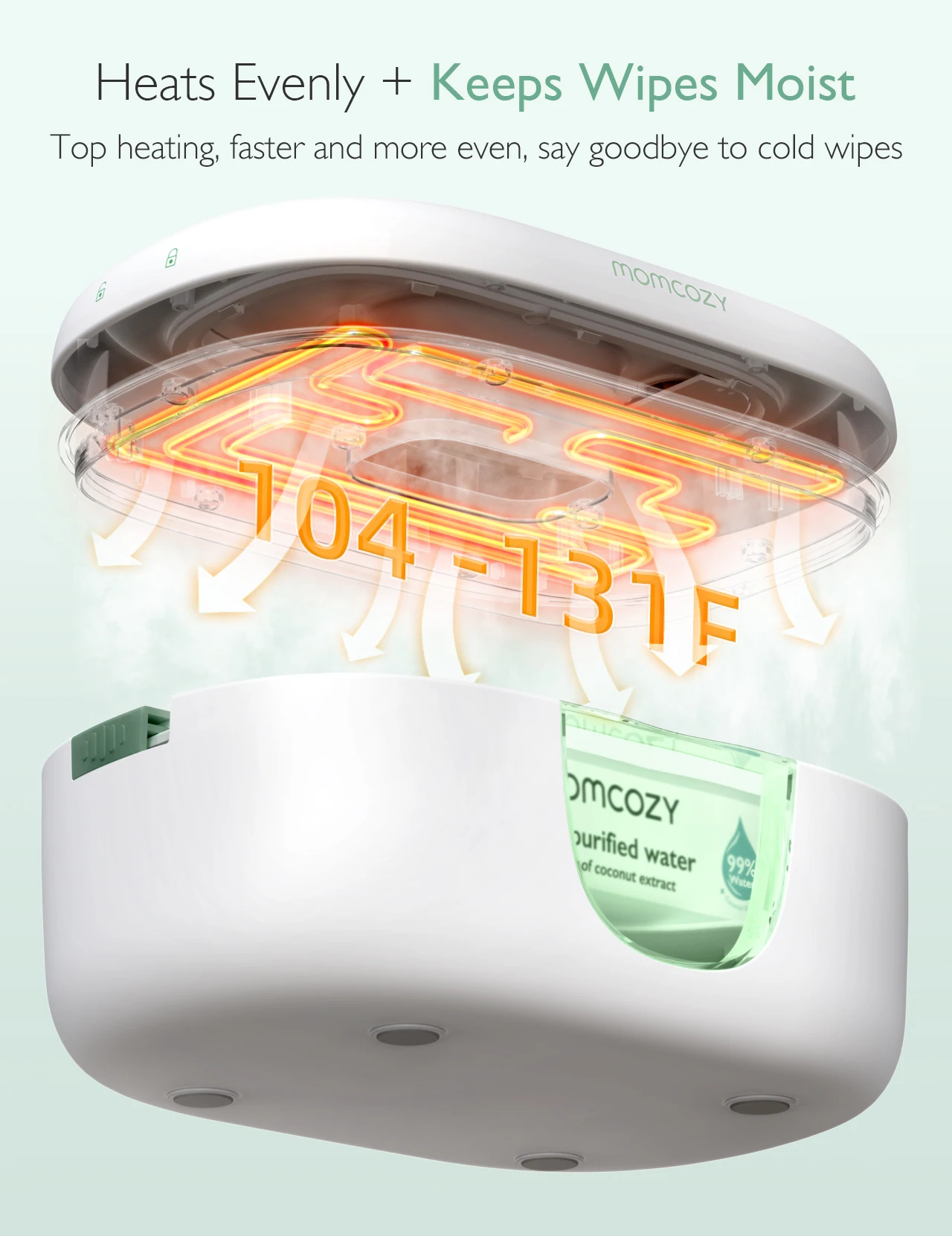Aquecedor de lenços umedecidos Momcozy, grande capacidade, aquecimento rápido e uniforme, 4 modos de controle de aquecimento de temperatura, com luz noturna
