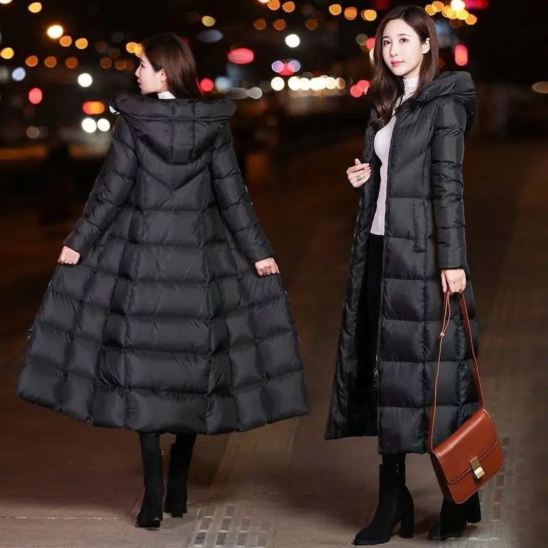 Casaco de algodão acolchoado com capuz feminino, casacos longos, parkas pretos, jaqueta puffer, grossa, quente, feminina, inverno, novo, 2023