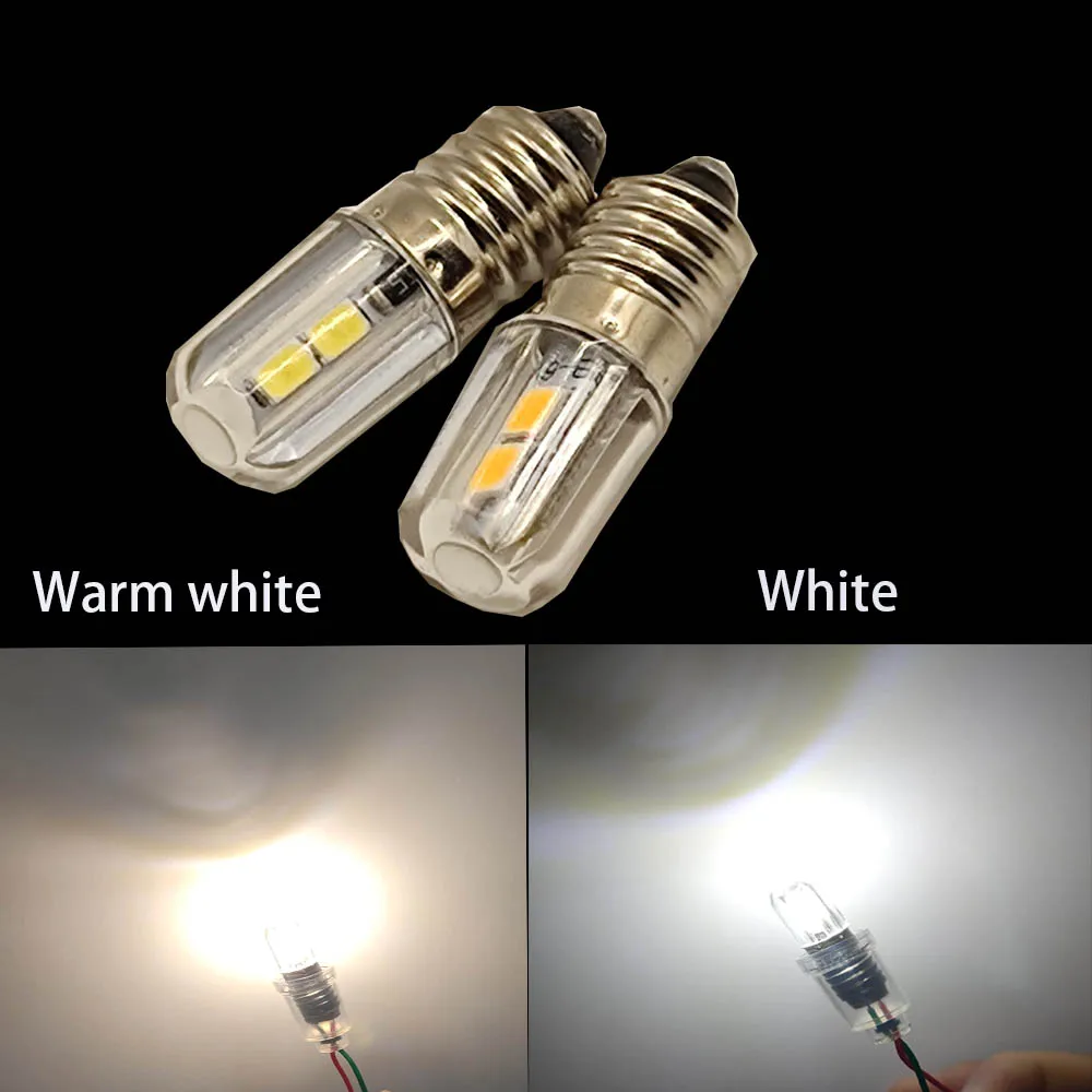 E10 4SMD DC 3V 6V 12V E10 bombilla LED para linterna reemplazo antorcha luz de trabajo lámpara de instrumento blanco y blanco cálido