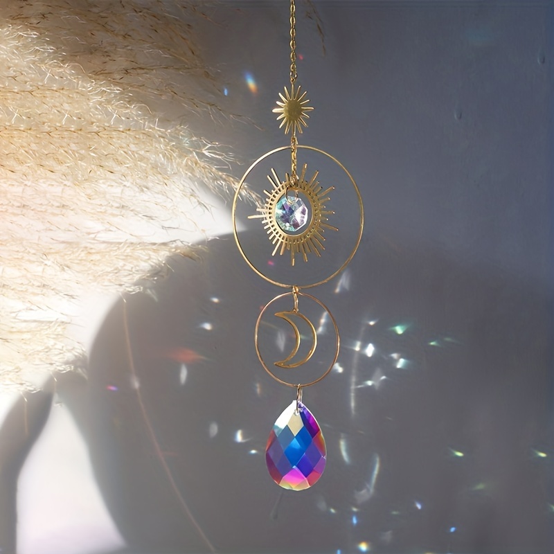 1pc cristal suncatcher artesanato decorativo ab cor bola de cristal lua sol pingente cristal decoração do jardim