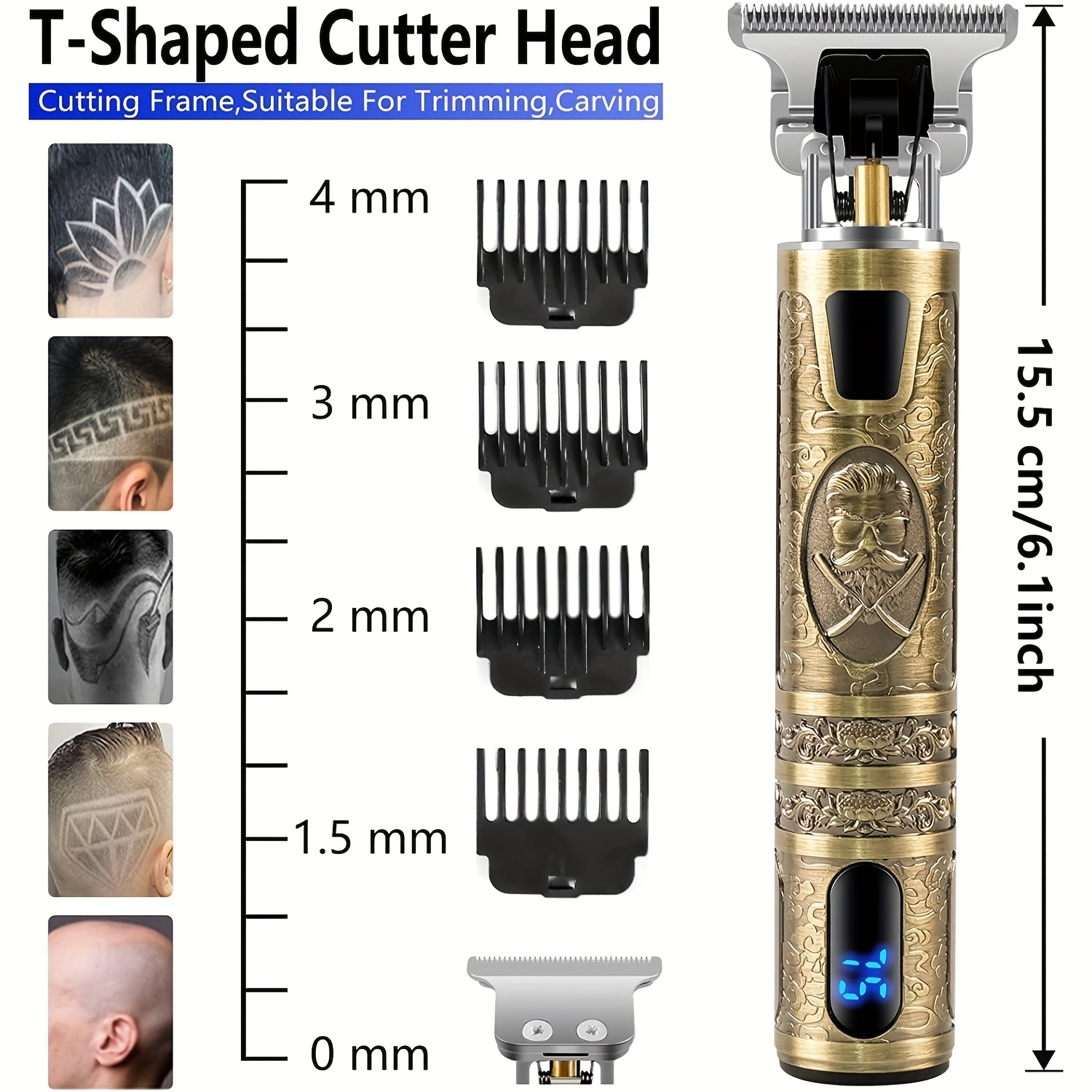 Máquina de cortar cabelo elétrica com display lcd cabeça óleo máquina corte cabelo aparador barba recarregável usb barbeador para homem pai